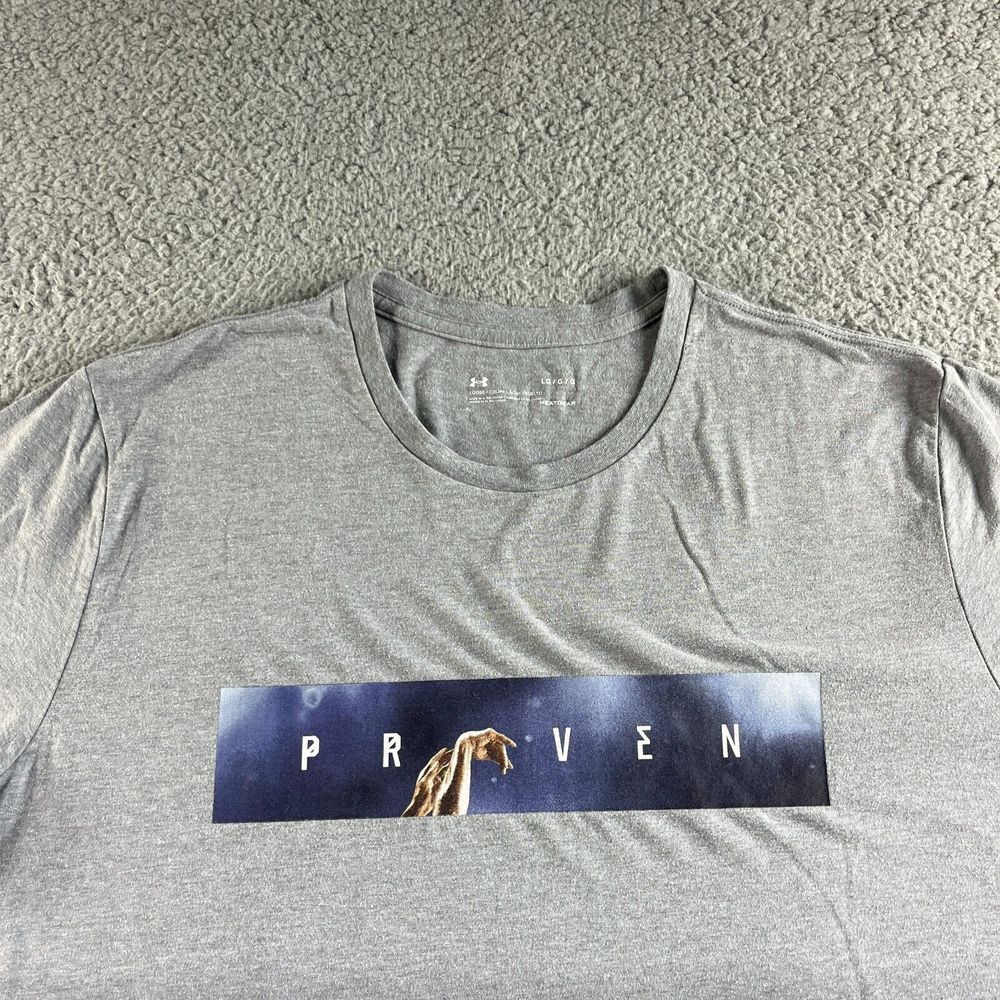 Under Armour T Shirt Mens Large Gray Black Gradient Graphic‎ Tee Heat Gear Loose